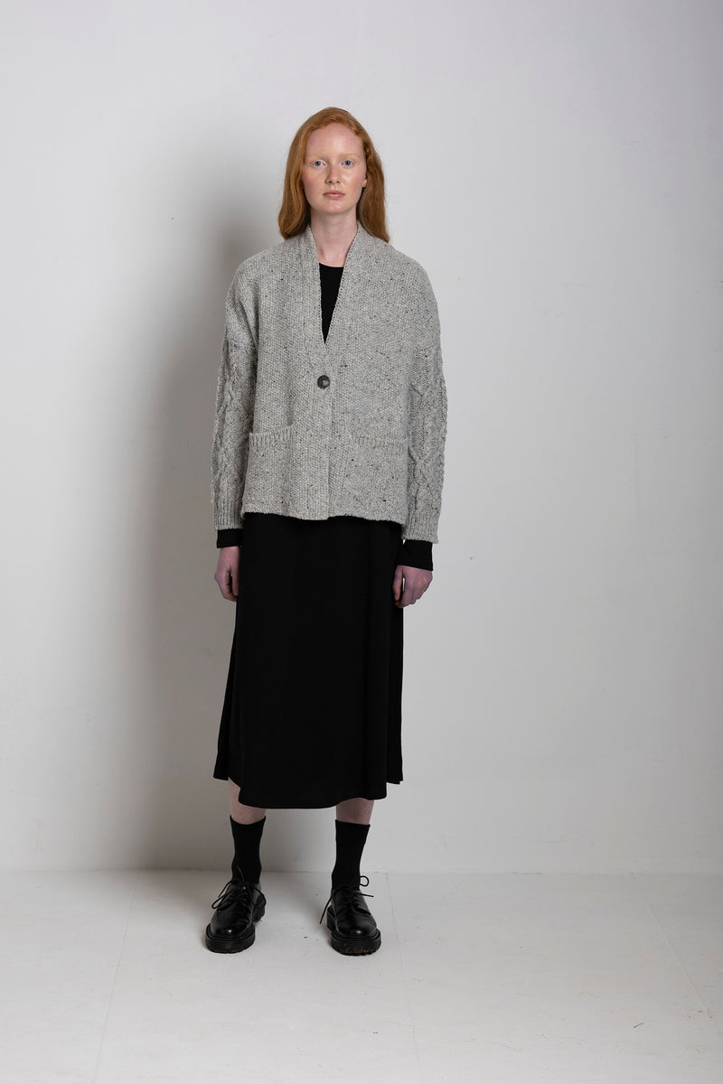 Aran Sleeved Jacket - Soft Grey - McConnell - on model 2