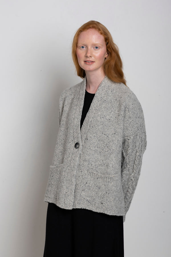 Aran Sleeved Jacket - Soft Grey - McConnell - on model