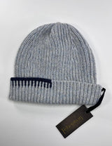 Blanket Stitch Hat - Cloud and Indigo - Fisherman Out of Ireland