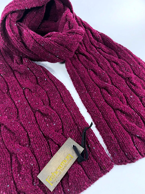 Cable and Rib Scarf – Berry - Fisherman Out of Ireland - close up