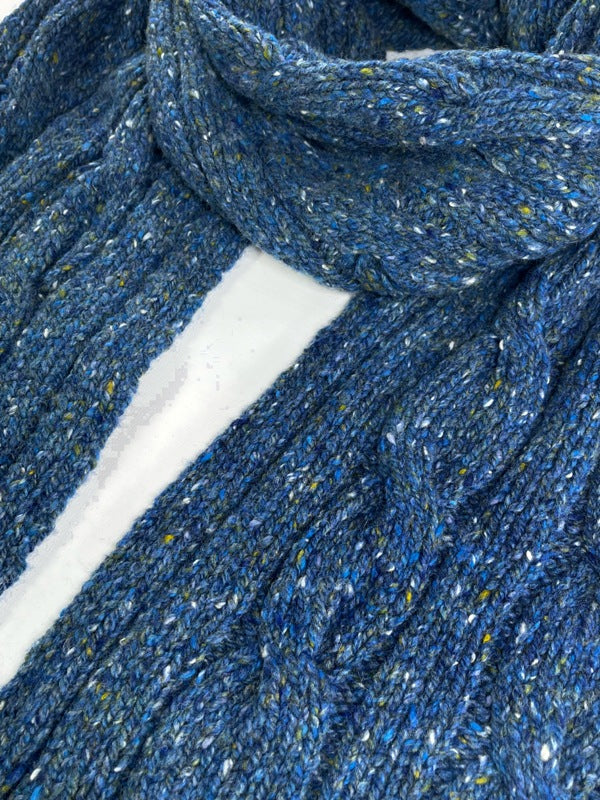 Cable and Rib Scarf – Denim - Fisherman Out of Ireland - detail