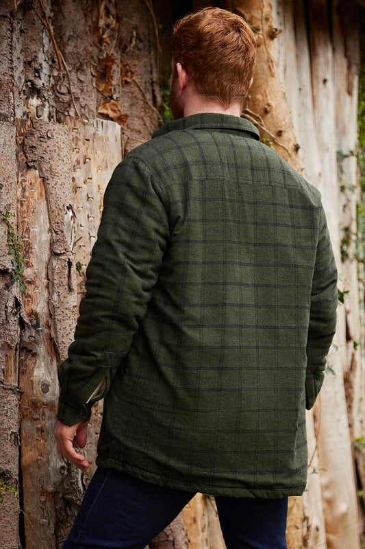 Collar Fleece Lined Flannel Shirt - Forest Green and Black Check - Lee Valley - Back