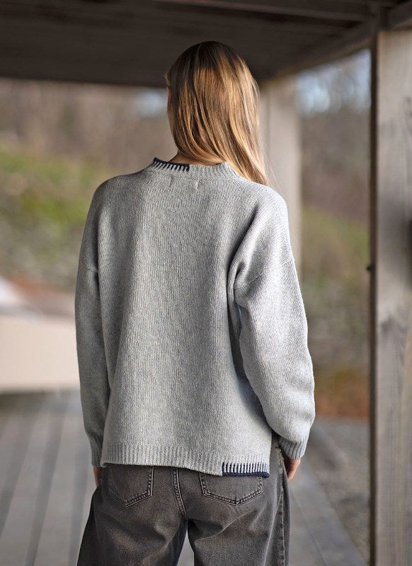 Crew neck sweater with blanket stitch detailing – Cloud and Indigo - Fisherman Out of Ireland - back