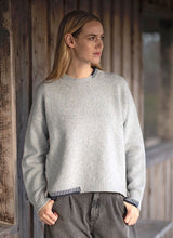 Crew neck sweater with blanket stitch detailing – Cloud and Indigo - Fisherman Out of Ireland - front