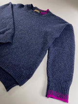 Crew neck sweater with blanket stitch detailing – Indigo and Foxglove - Fisherman Out of Ireland - detail