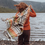 Fine Merino Oversized Scarf - Cream, Orange and Green plaid - John Hanly - on model 2