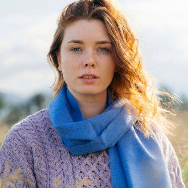 Fine Merino Scarf - Azure Blue - John Hanly - on model