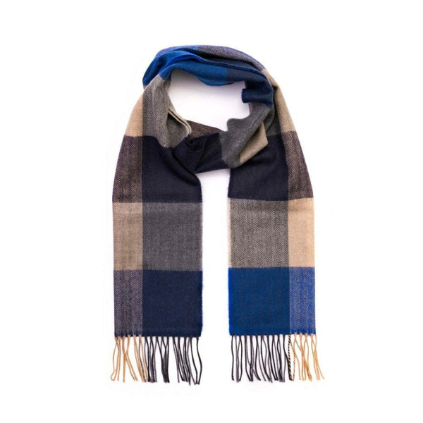 Fine Merino Scarf - Blue and Biscuit Plaid - John Hanly