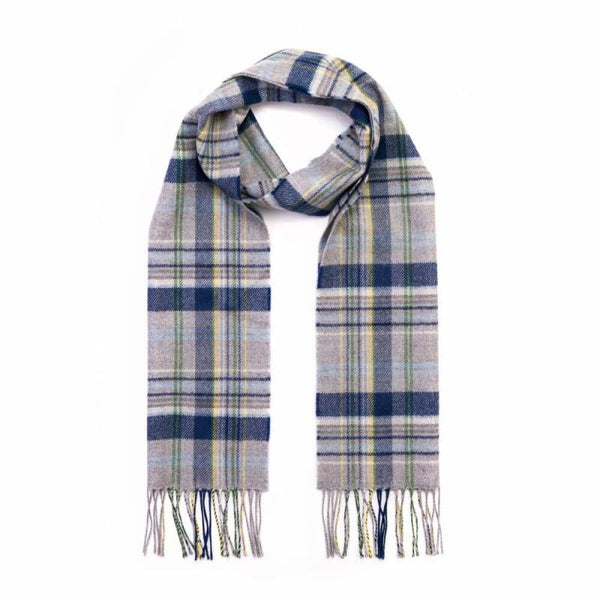 Fine Merino Scarf - Grey, Blue and Yellow Plaid - John Hanly