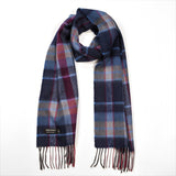 Fine Merino Scarf - Navy, Wine and Denim Check - John Hanly