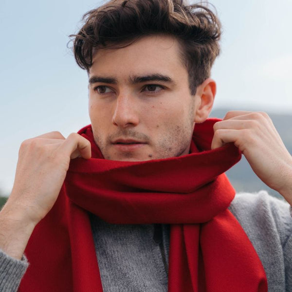 Fine Merino Scarf - Red - John Hanly - on model