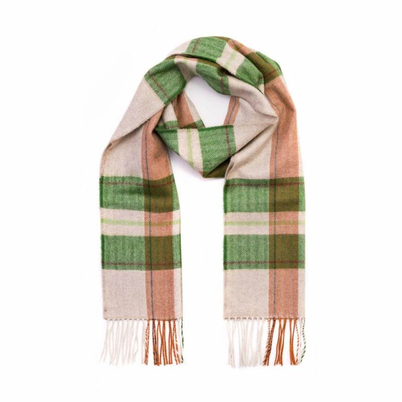 Fine Merino Scarf - rust and green check - John Hanly