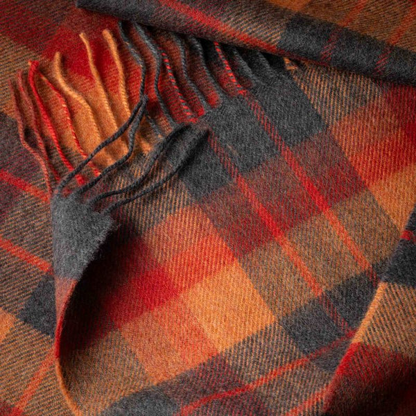 Fine Merino Scarf - Orange and Charcoal Plaid - John Hanly - close up