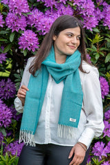 Herringbone Lambswool Scarf - Tropical Green - McNutt of Donegal - on model