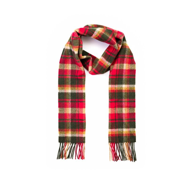 Lambswool Scarf - Neon Red and Green Check - John Hanly