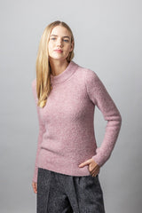 Links Stitch Mock Neck Sweater - Pink - Fisherman Out of Ireland - on model