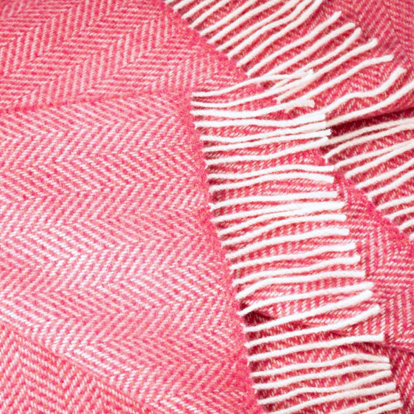 Merino and Cashmere Throw - Dusty Pink Bubblegum Herringbone - John Hanly - close up