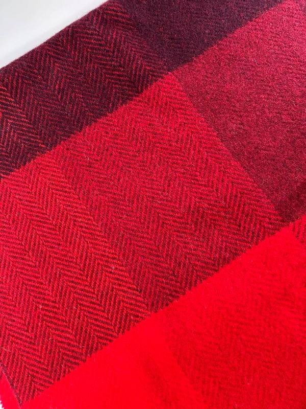 Merino and Cashmere Throw - Red, Wine and Burgundy Large Blocks - John Hanly - detail