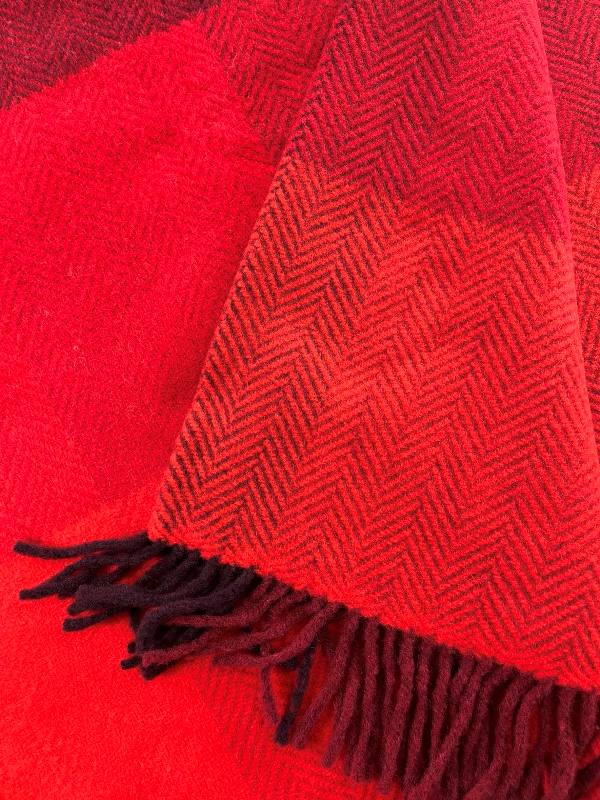 Merino and Cashmere Throw - Red, Wine and Burgundy Large Blocks - John Hanly - close up