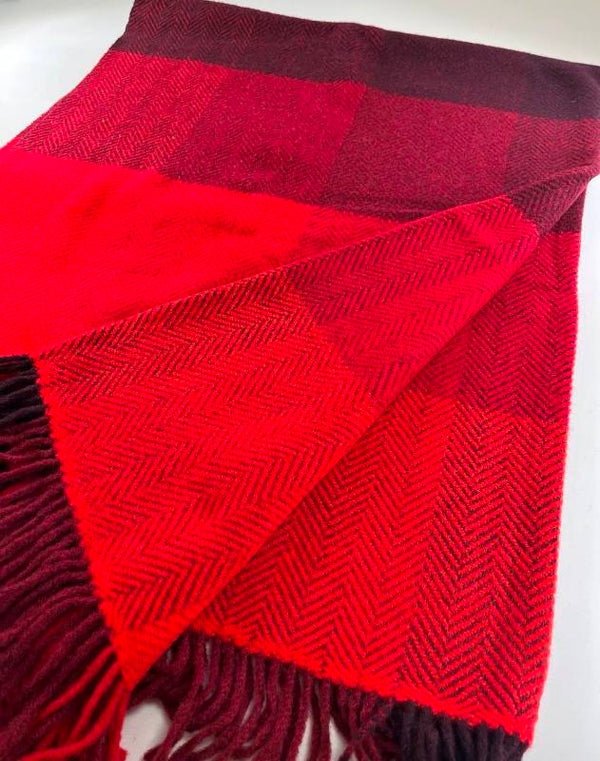 Merino and Cashmere Throw - Red, Wine and Burgundy Large Blocks - John Hanly