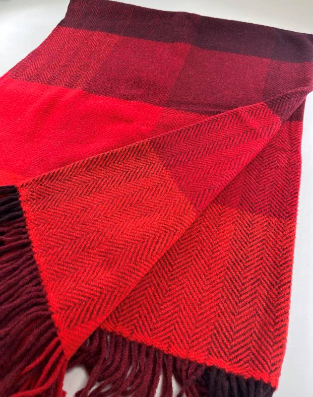 Merino and Cashmere Throw - Red, Wine and Burgundy Large Blocks - John Hanly