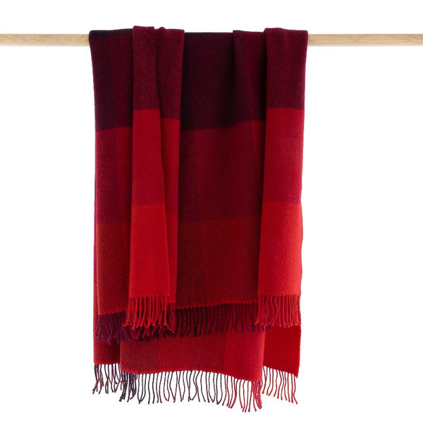 Merino and Cashmere Throw - Red, Wine and Burgundy Large Blocks - John Hanly 2