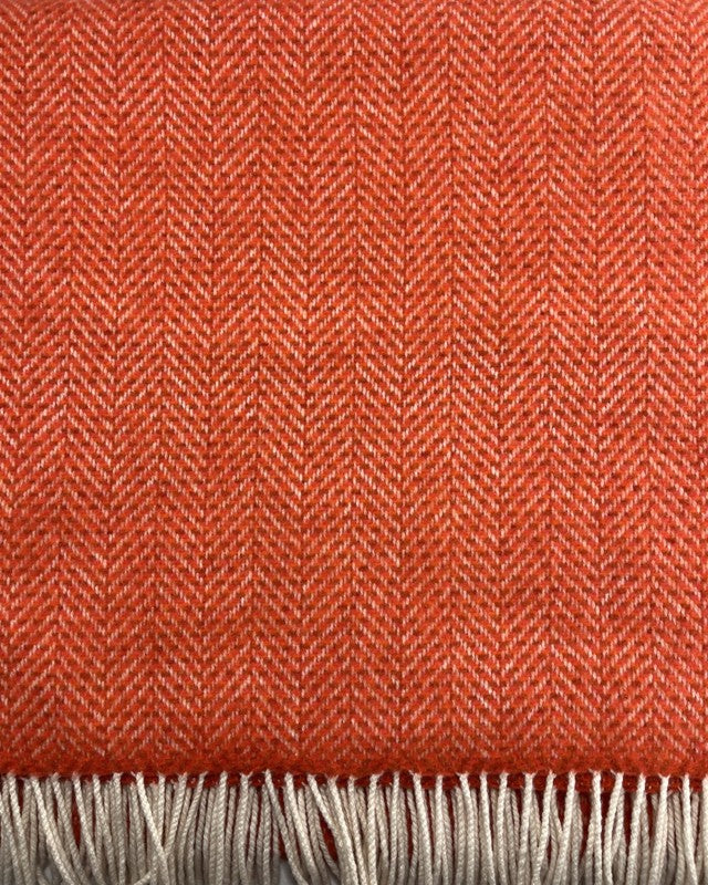 Merino and Cashmere Throw – Orange Bronze Herringbone - John Hanly - detail