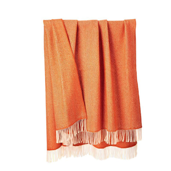 Merino and Cashmere Throw – Orange Bronze Herringbone - John Hanly