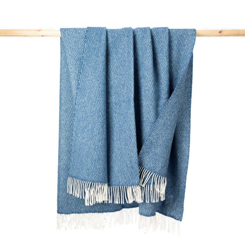 Merino and Cashmere Throw - Sea Blues Herringbone - John Hanly