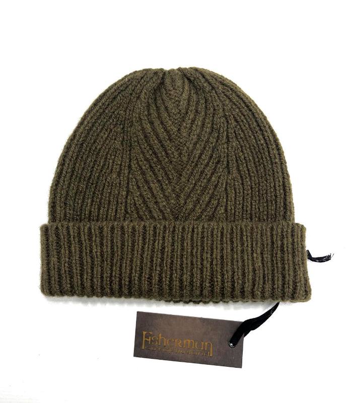 Rib Herringbone Stitch Hat - Olive - Fisherman Out of Ireland