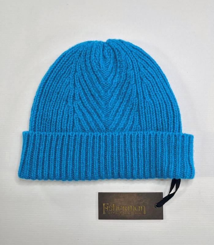 Rib Herringbone Stitch Hat - Sky - Fisherman Out of Ireland