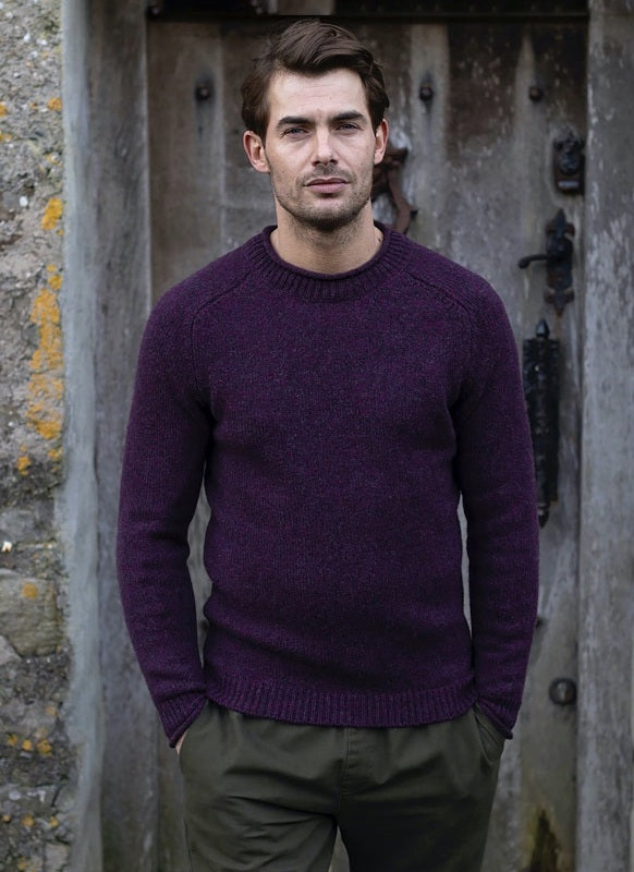 Saddle Crew Neck with Roll Edges - Elderberry - Fisherman Out of Ireland - front