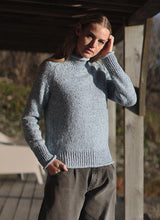 Saddle Shoulder Jumper with Roll Edges - Blue Mist - Fisherman Out of Ireland - on model 2