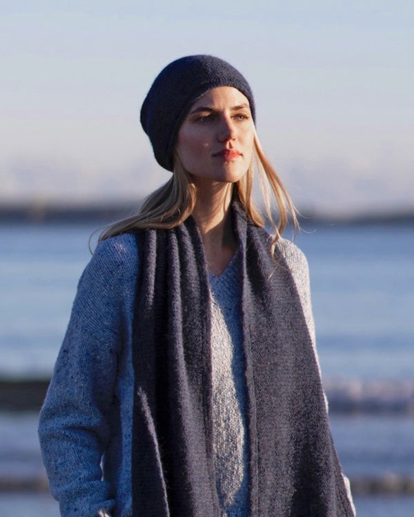 Slouchy Beanie and scarf - Denim - Fisherman Out of Ireland
