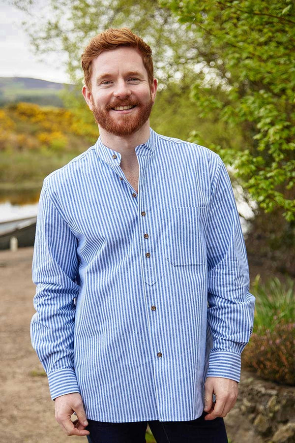 Vintage Granddad Shirt - Lee Valley - Blue Stripes - on model