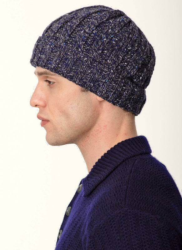 Ribbed Hat - Navy Slate - Fisherman Out of Ireland - side